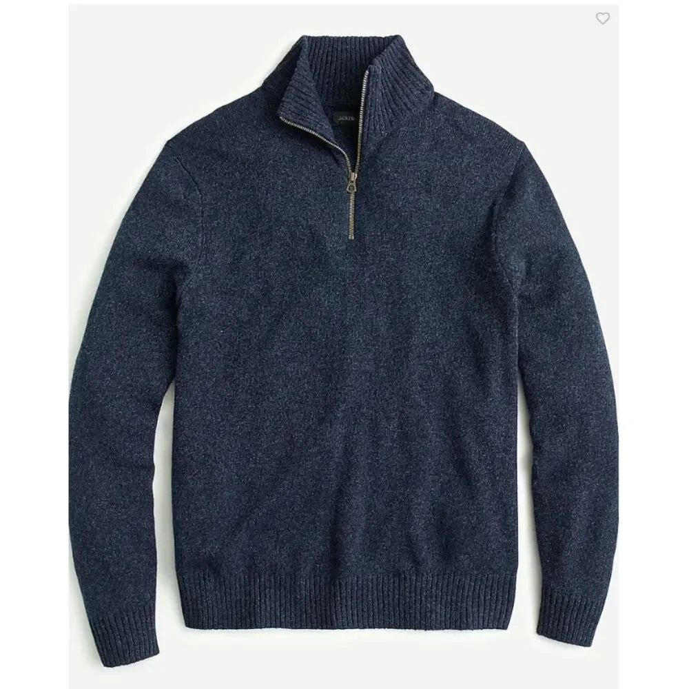 J Crew Rugged 1/2 Zip Blue Merino Wool Blend Sweater Pullover Layering M